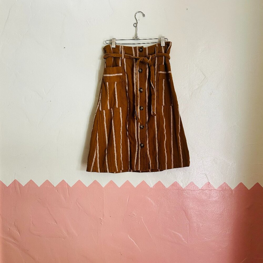 Mustard Striped Button Up A-Line Skirt Size M